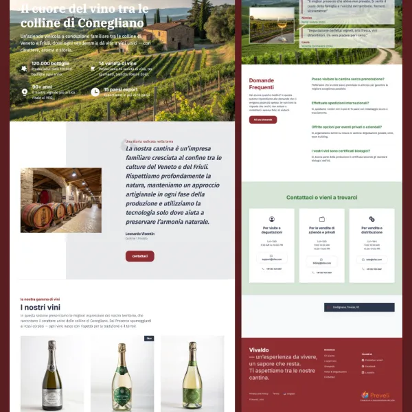 Cantina vinicola – area Conegliano. Realizziamo siti web anche per cantine e produttori vinicoli: questo progetto include e-commerce integrato in italiano e tedesco, vendita diretta, prenotazione visite e calendario eventi. PageSpeed mobile: 92.