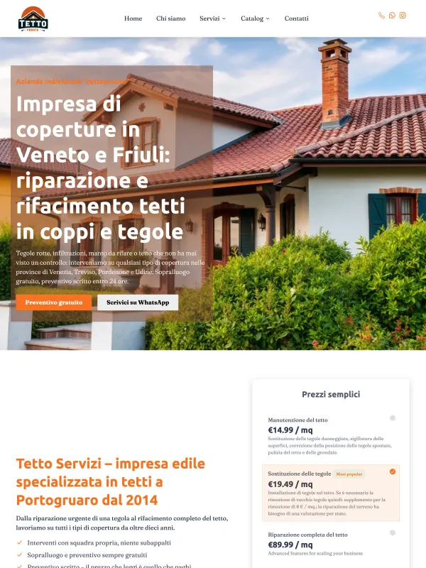 Sito aziendale per un'impresa di coperture e rifacimento tetti a Portogruaro (VE)